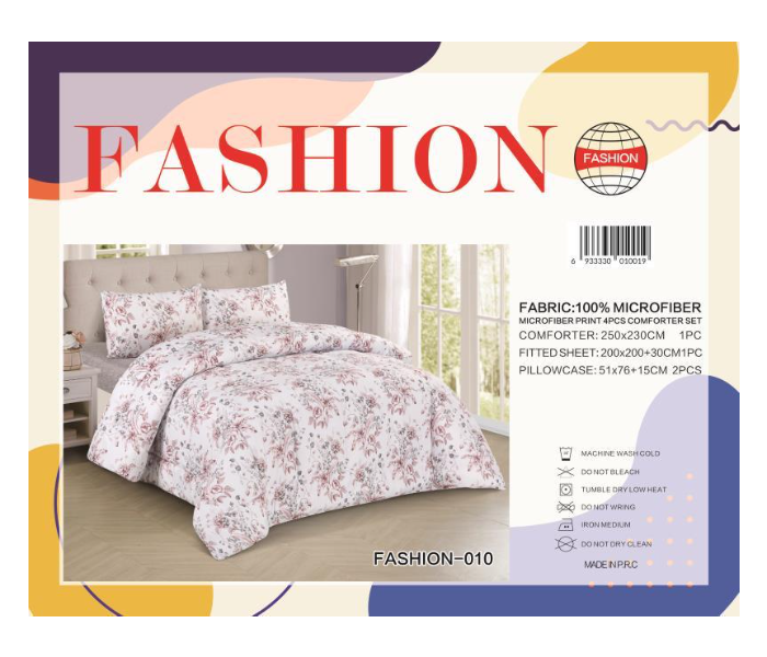 Fashion Microfiber Print 4 Piece Comforter Set 010 - Maroon and White - Zoom Image