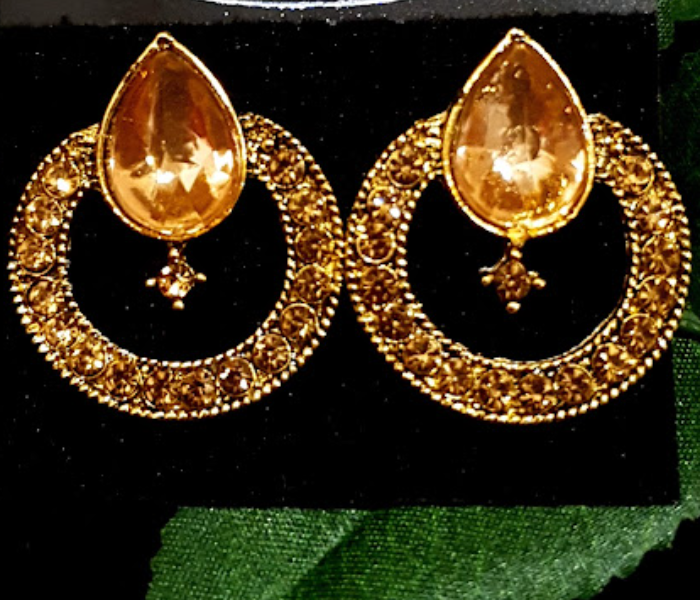 Strabella ES1-03 Beautiful Stone Studded Big Earring for Women - Golden - Zoom Image