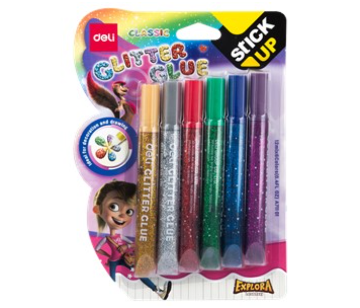 Deli A71101 6 Piece 12ml Stick Up Glitter Glue - Zoom Image