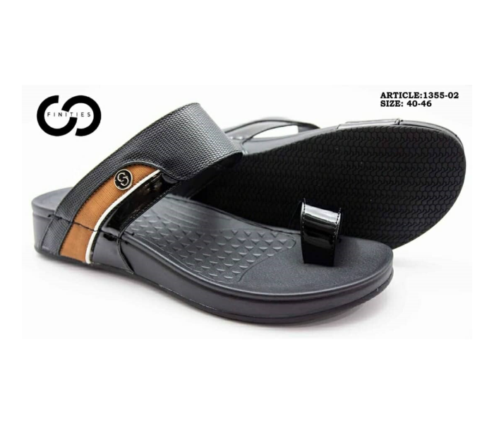 Finities 1355-02 41 EU Comfortable Stylish Flat Sandal For Men -Black - Zoom Image