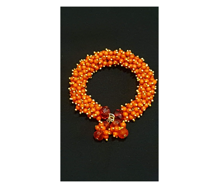 Strabella BR1-24b Openable Beaded Bracelet for Women - Orange - Zoom Image