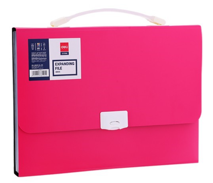 Deli 38126 13 Pockets A4 Paper Expanding File with Handle - Pink - Zoom Image