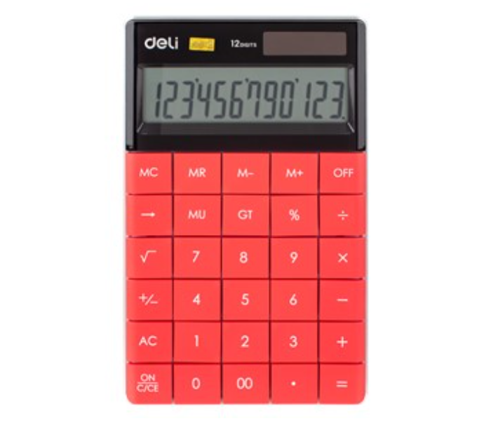 Deli 1589 12 Digits Plastic Calculator - Black and Red - Zoom Image