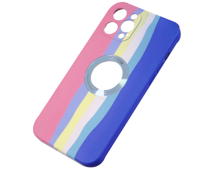 Generic IPHC-1713-02 Silicone Cover Rainbow Series 2 with Logo Glass Protection Case for iPhone 12 Pro - Blue - Zoom Image 1