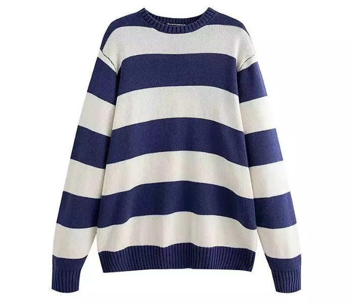 4040 Womens Stripped Long Sleeve Hoodie - Blue - Zoom Image 1