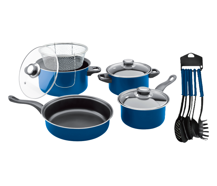 Olympia 14 Piece High Quality Non Stick Cookware Set with Deep Fryer - Blue - Zoom Image