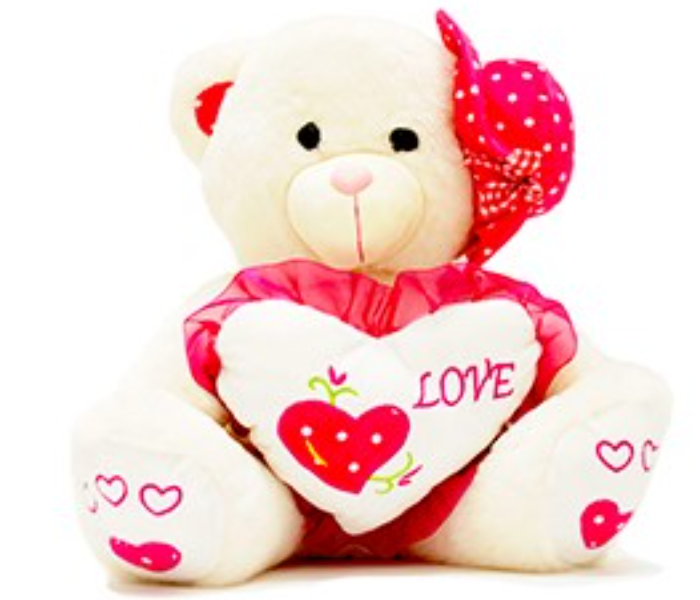 GL18144-40 40CM Bear Soft Doll with Heart for Kids - Cream and Red - Zoom Image