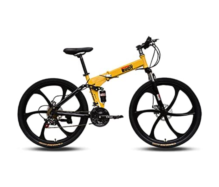 Body Line Sport FLD6K4 26 Inch Super Hero Folding Bicycle with Double Disk Brake and Shock Absoration Front Fork - Yellow - Zoom Image