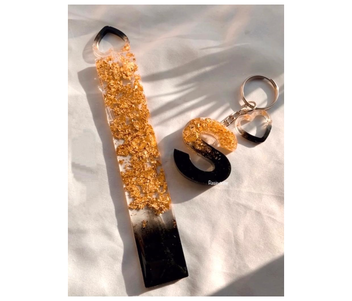 Resin 808 Personalised Bookmark and Keychain Combo - Black and Gold - Zoom Image