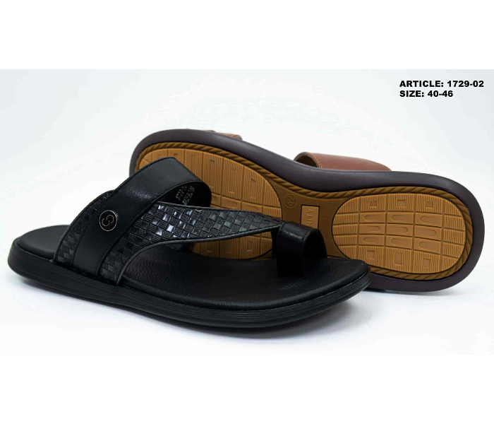 1729-02 42 EU Comfortable Stylish Flat Sandal For Men -Black - Zoom Image