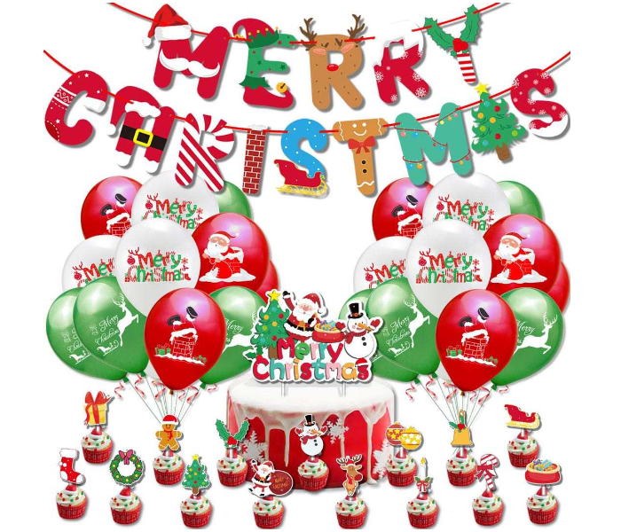 Decor 2 Christmas Full Decor Set - Banner Cake Inserts Latex Ballon Ribbon with Air Pump - Zoom Image 1