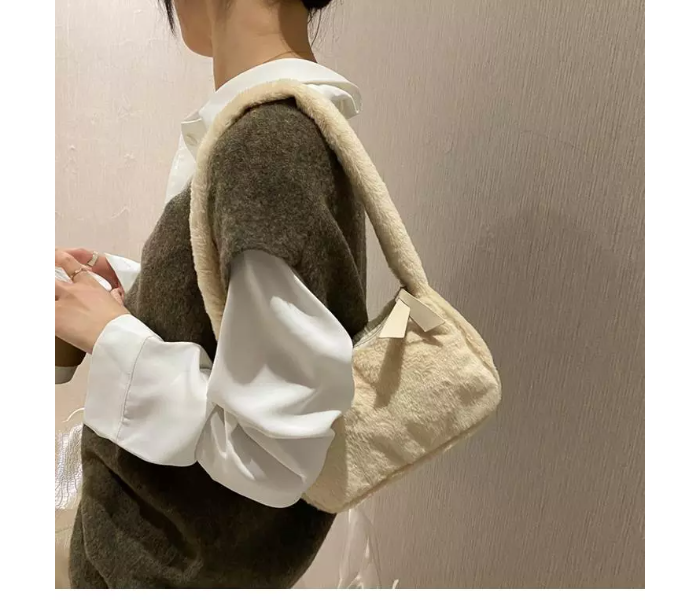 Women Soft Plush Hobos Furry Clutch Purse Fashion Shoulder Baguette Underarm Bag - Beige - Zoom Image 4