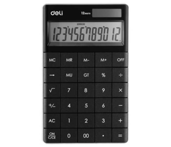 Deli 1589P 12 Digits Plastic Calculator - Black - Zoom Image