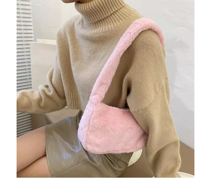 Women Soft Plush Hobos Furry Clutch Purse Fashion Shoulder Baguette Underarm Bag - Pink - Zoom Image 3