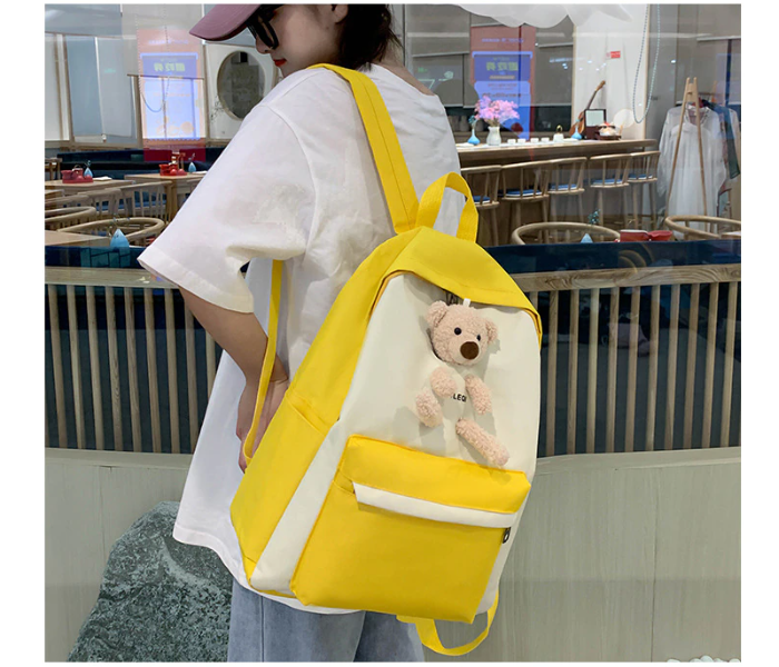 4 Pieces Fashion Cute Bear Canvas Shoulder School Bag for Teenage Girls - Yellow - Zoom Image 3