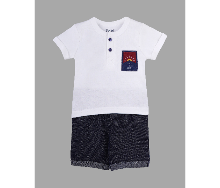 Popees Glenn Half Sleeve Tshirt with Shorts for 2 Year Babies - White and Black - Zoom Image 1