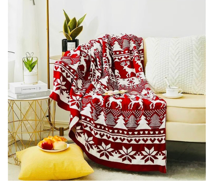 Lazy Panda CTKT001 Christmas Themed Soft Woolen Knitted Throw Blanket - Red and White - Zoom Image 2