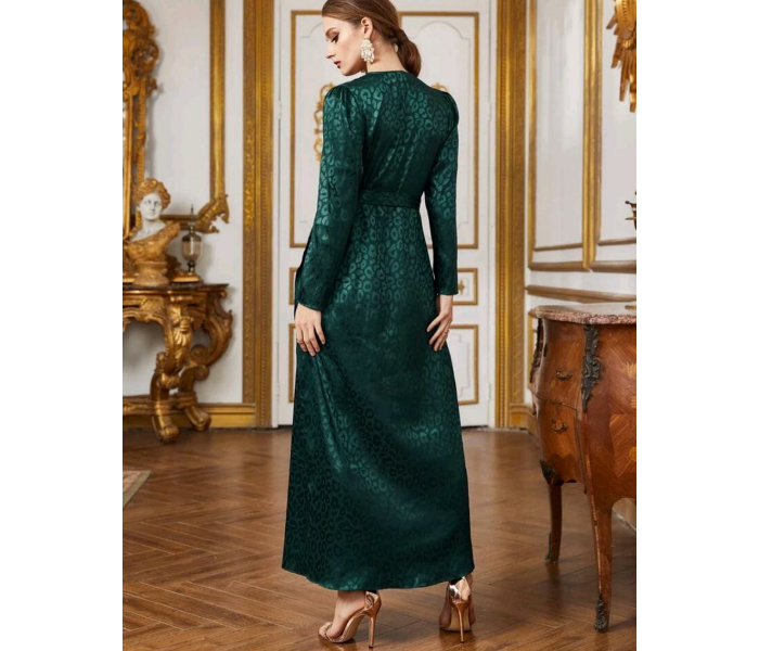 Surplice Wrap O-Ring Belted Leopard Jacquard Satin Fashionable Large Dress for Women - Green - Zoom Image 3