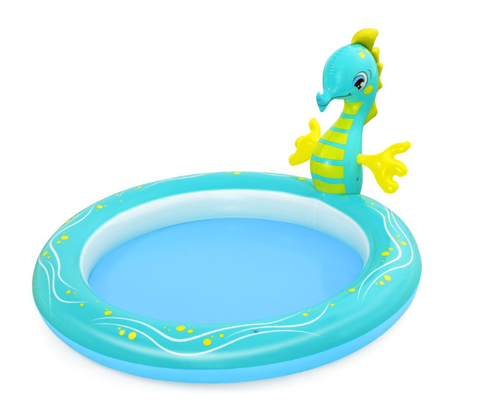 Bestway 53114 1.88Mx1.60Mx86Cm PVC Seahorse Sprinkler Pool -Blue - Zoom Image 1