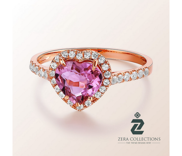 Zera RG078 Adjustable Brass With Gold Plated Trendy Ring For Women -Pink - Zoom Image 2