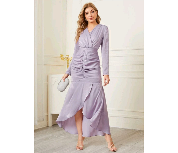 Surplice Neck Ruched Detailed Asymmetrical Hem Stylish Large Dress for Women - Violet  - Zoom Image 3