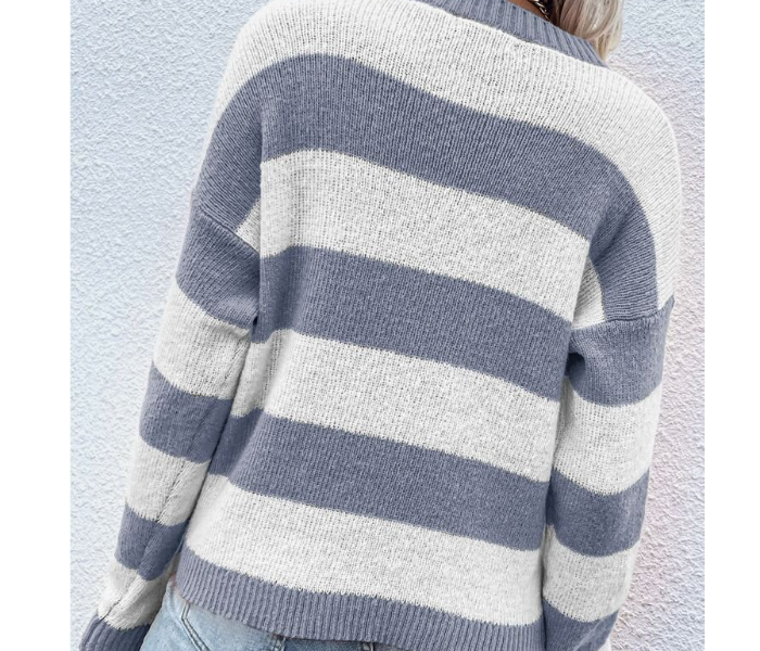 5050 Womens Stripped Long Sleeve Hoodie - Light Blue - Zoom Image 3