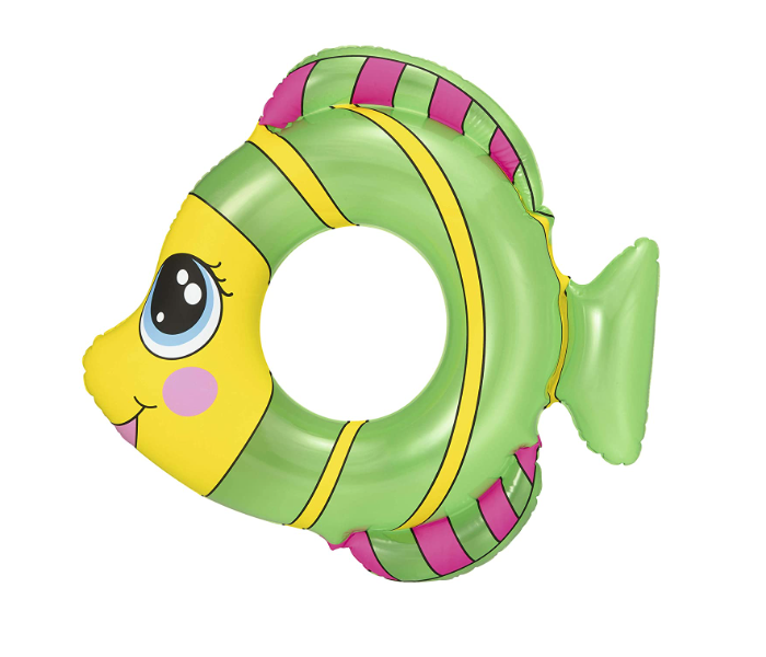 Bestway 36111 81C X 76C Vinyl Inflatable Friendly Fish Beach Float Pattern Swim Ring -Green - Zoom Image