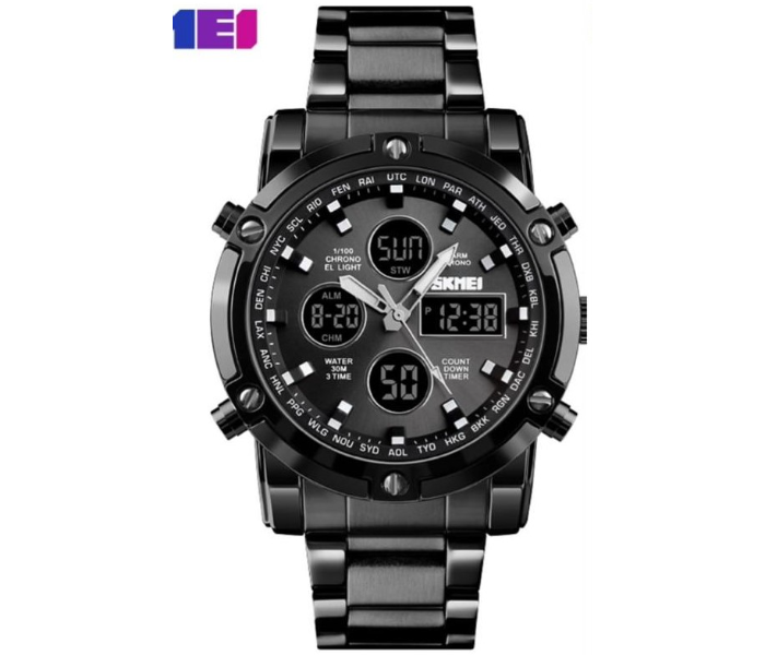 Skmei 1390 Gents Chain Double Time Analog Watch for Men - Black - Zoom Image