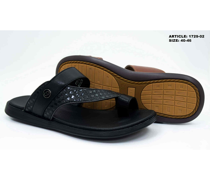 1729-02 46 EU Comfortable Stylish Flat Sandal For Men -Black - Zoom Image