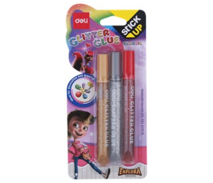 Deli A71001 3 Piece 12ml Stick Up Glitter Glue - Zoom Image