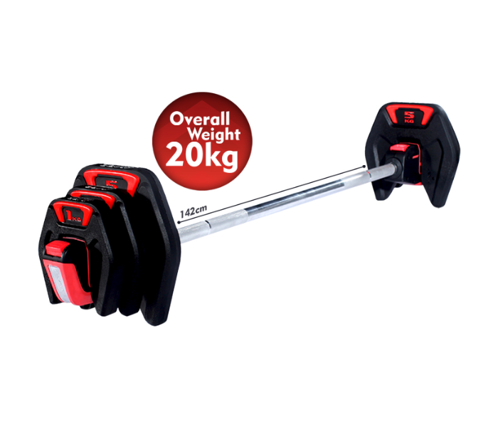 Body Line Sport 20Kg Adjustable Barbells Set With Dumbbell -Red and Black - Zoom Image