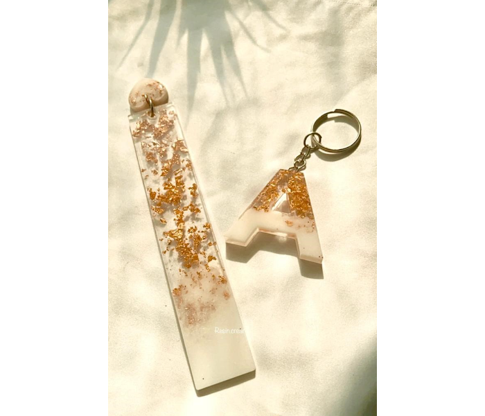 Resin 808 Personalised Bookmark and Keychain Combo - White and Gold - Zoom Image