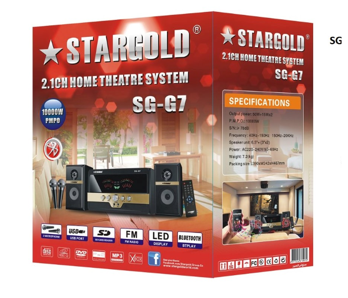 Stargold SG-G7 Home Theatre System With 2 Microphone and Micro SD Card Slot -Black and Gold - Zoom Image 2