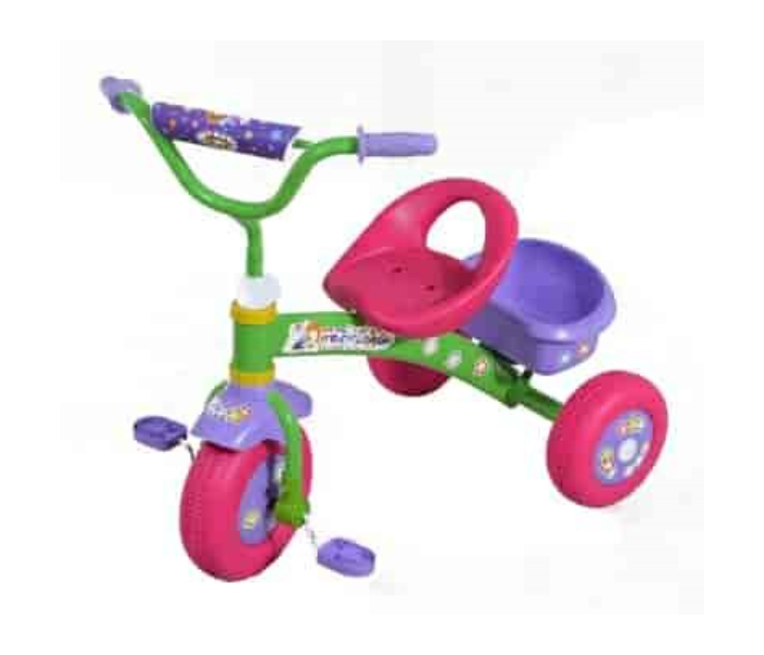 XG11114 Ride On Toy Tricycle with Multicolor Wheels and Pedals for Kids - Pink and Green - Zoom Image