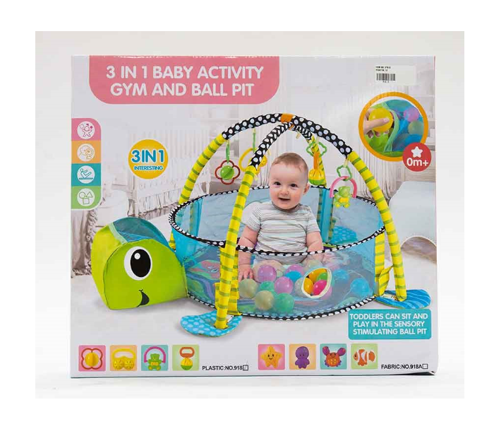 918 D 3 In1 Baby Playmat with 12 Pieces Ball and Hanging Toys - Blue - Zoom Image