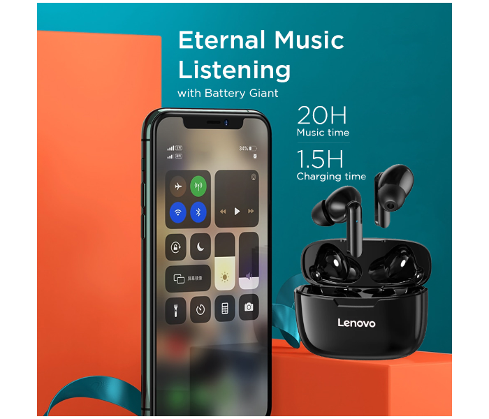 Lenovo XT90 Bluetooth 5.0 True Wireless Stereo Earphone with Touch Control, IPX5 Waterproof and 300mAh Charging Case for iPhones and Android Smartphones -Black - Zoom Image 4