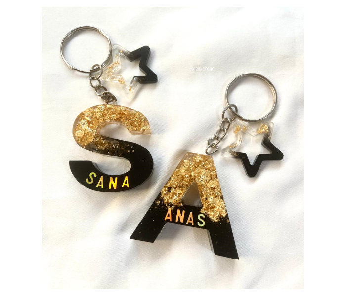 Resin 804 Personalised Elegant Name Keychains - Black and Gold - Zoom Image