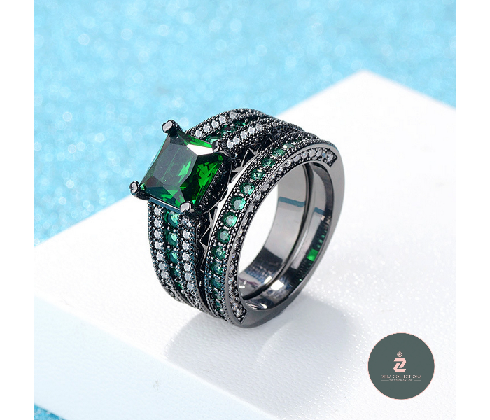 Zera RG093 Small 6 Brass With Gold Plated Trendy Ring For Women -Green - Zoom Image