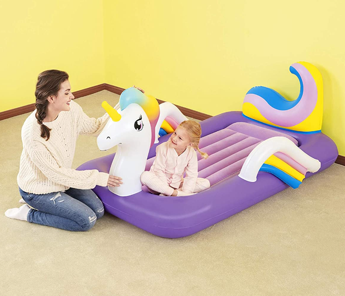 Bestway 67713 1.96Mx1.04Mx84Cm Inflatable Dreamchaser Unicorn Comfort Air Mattress With Backrest For Kids -Violet - Zoom Image 2