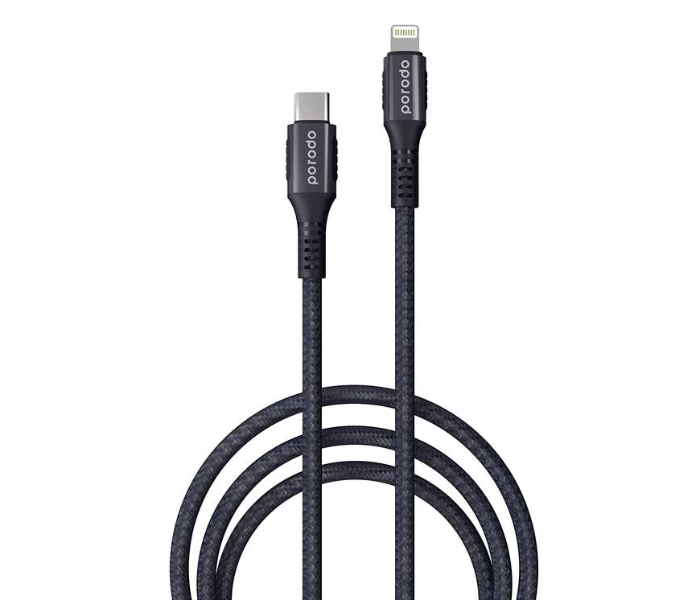 Porodo PD-2PDCL-BK 2 Meter 3A Braided Aluminum Fast Charging Type-C to Lightning PD Cable - Black - Zoom Image 2