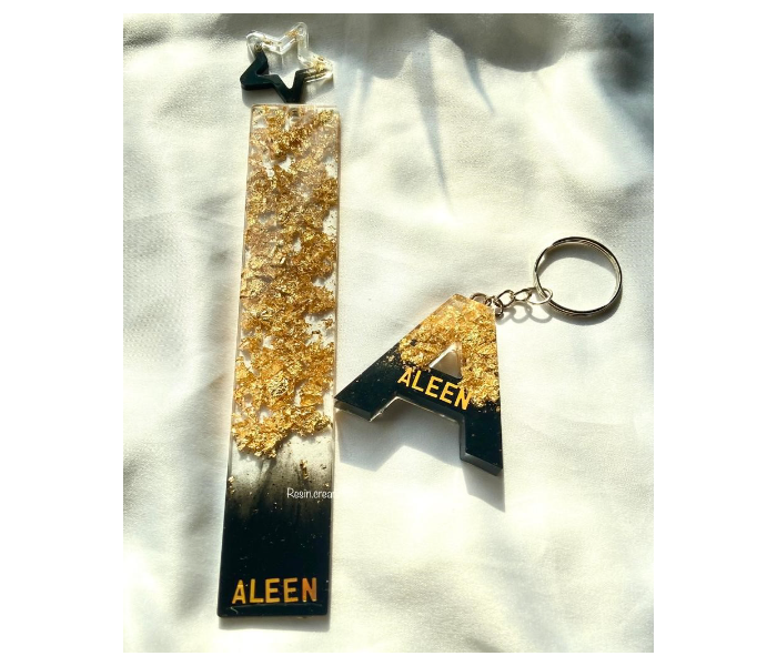 Resin 809 Personalised Name Bookmark and Keychain Combo - Black and Gold - Zoom Image