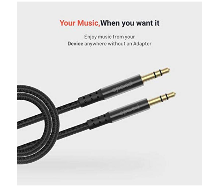 Porodo PD-AUA12-BK 1.2 Meter Durable Braided AUX Metal Shell Cable with Premium Finish and Pure Quality Sound - Black - Zoom Image 2