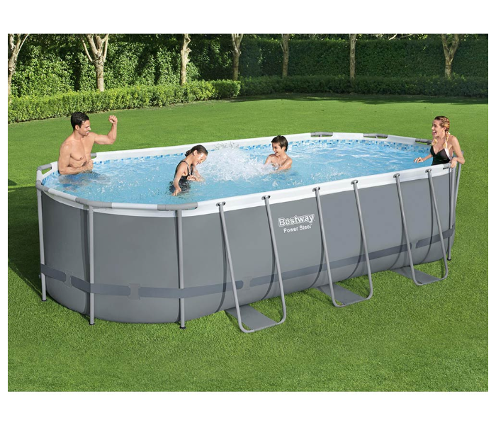 Bestway 56710 5.49mx2.74mx1.22m Power Steel Oval Above Ground Pool -Grey - Zoom Image 2