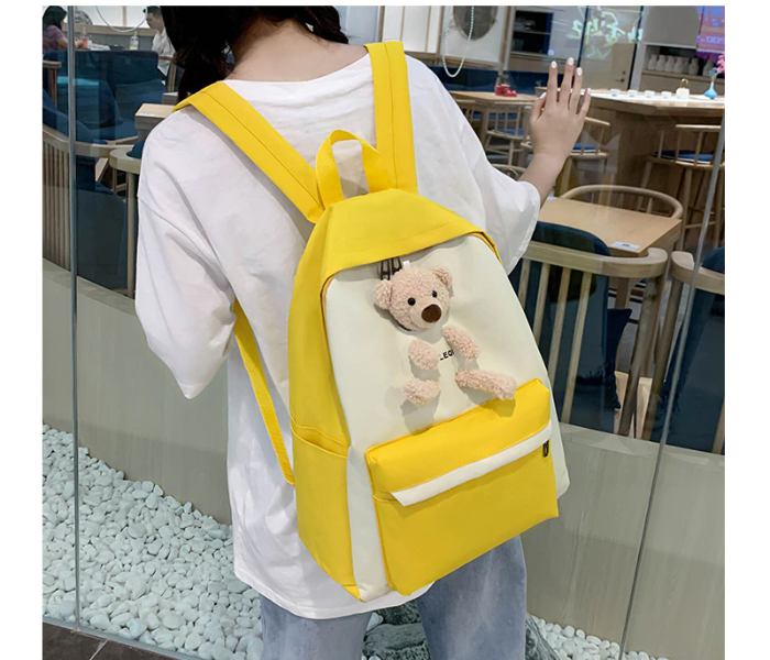 4 Pieces Fashion Cute Bear Canvas Shoulder School Bag for Teenage Girls - Yellow - Zoom Image 2