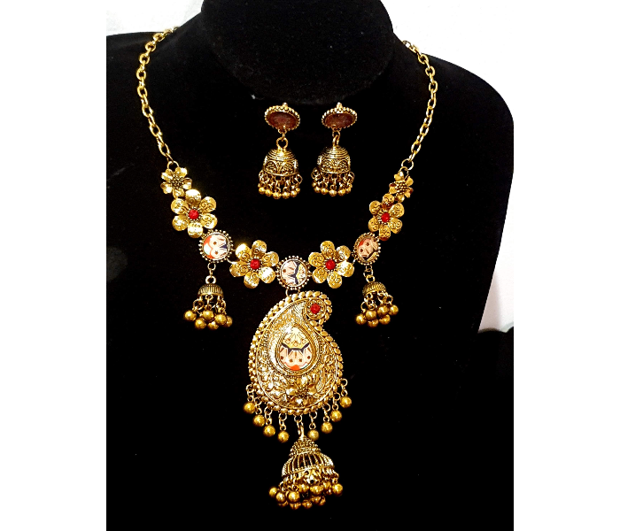 Strabella NC5-03 Antique Style Necklace and Earring Set for Women - Golden - Zoom Image