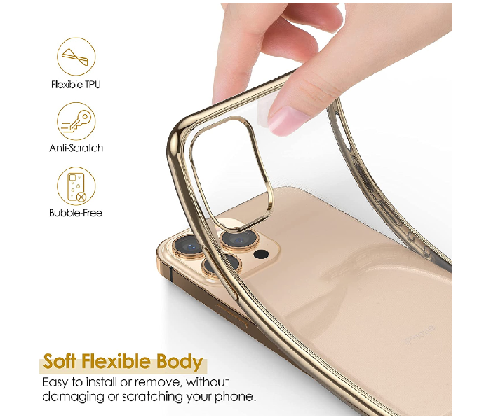 Generic IPHC-5047-03 Slim Clear TPU Cover with Luxury Metal Shockproof Bumper Protection for iPhone 13 Pro - Gold - Zoom Image