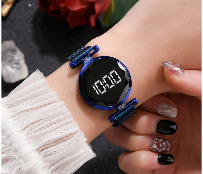 Fashionable Iron Strap Digital Display Magnetic Watch For Women - Blue - Zoom Image 2