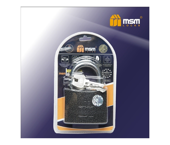 MSM TS1-75 75mm Spain Pad Lock with Secure Locking Keys - Black - Zoom Image 1