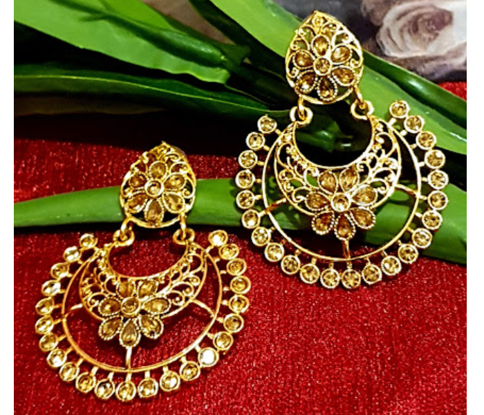 Strabella ER20-04b Beautiful Antique Stone Studded Dangle Earring for Women - Golden - Zoom Image