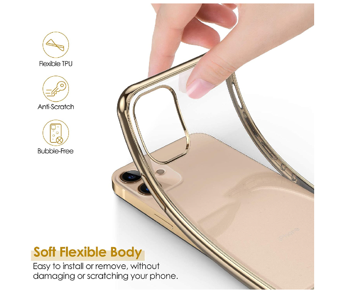 Generic IPHC-2405-03 Slim Clear TPU Cover with Luxury Metal Shockproof Bumper Protection for iPhone 13 - Gold - Zoom Image 1